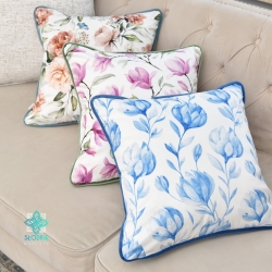 Blue artichokes decorative pillowcase with piping