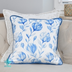 Taie d'oreiller décorative artichauts bleus avec passepoil