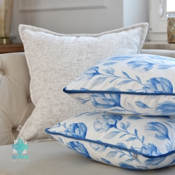 Blue artichokes decorative pillowcase with piping