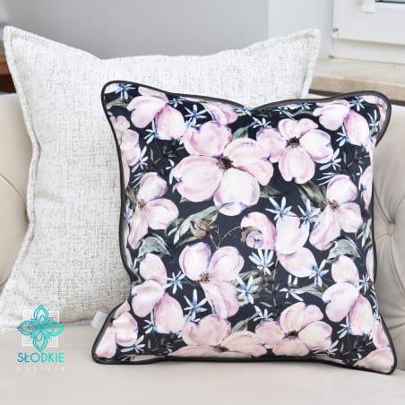 Mia decorative floral pillowcase with piping