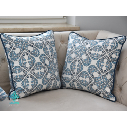 Funda de almohada decorativa de mosaico azul con inserción
