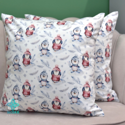 Pingüinos de invierno, funda de almohada decorativa navideña.