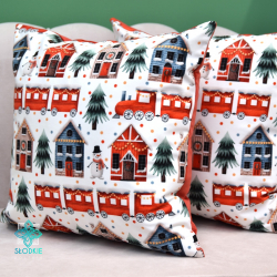 Raudonas traukinio dekoratyvinis kalėdinis pagalvės užvalkalas