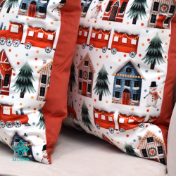 Коледна декоративна калъфка за възглавница с червен влак