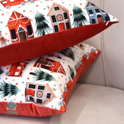 Taie d'oreiller décorative de Noël train rouge