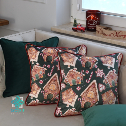 Decorative pillowcase for the holidays with gingerbread houses