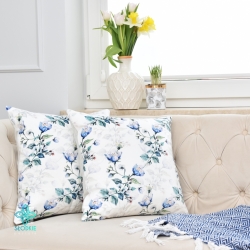 Декоративна калъфка за възглавница със синя камбанка с цветя