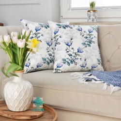 Διακοσμητική μαξιλαροθήκη μπλε καμπάνα με λουλούδια