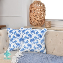 Taie d'oreiller décorative carrée avec insert Fleurs Bleues