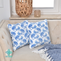 Blue Flowers square decorative pillowcase with inset